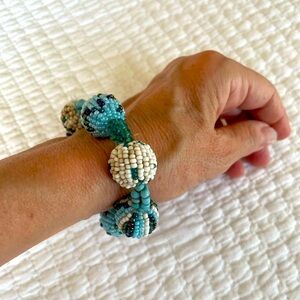 Beaded Boho Bracelet in Colorful Shades of Blue and White